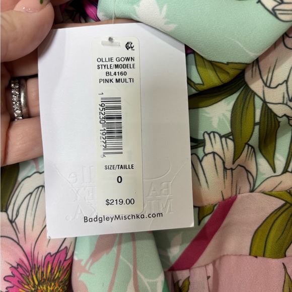 Belle Badgley Mischka | Ollie *Pink Multi-Floral* Maxi Gown | *NWT* | Side Slit - Picture 8 of 8